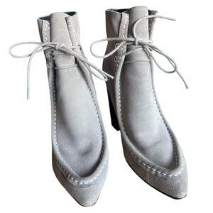 Sol Sana 'Dillion' Grey Suede Ankle Boots Block Heel Lace Closure Women's